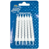 Свеча для торта с держателем Звезды серебрянные на белом 8см (уп6)