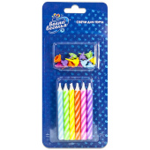 Свеча для торта с держателем витая Радужный микс ассорти 8см (уп12)