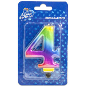 Свеча для торта Цифра Радужная "4"