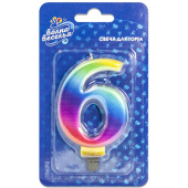 Свеча для торта Цифра Радужная "6"