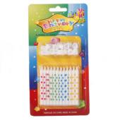 Свеча для торта с держателем Горошки Белая цветной горошек (уп24)