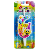 Свеча для торта Цифра Смайлик с шарами "6"