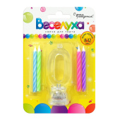 Свеча для торта Цифра С мигающим держателем "0" (свечи 4шт 6см мигающий держатель 8см)