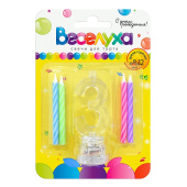 Свеча для торта Цифра С мигающим держателем "3" (свечи 4шт 6см мигающий держатель 8см)