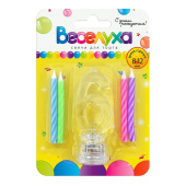 Свеча для торта Цифра С мигающим держателем "6" (свечи 4шт 6см мигающий держатель 8см)