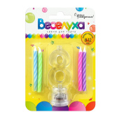 Свеча для торта Цифра С мигающим держателем "8" (свечи 4шт 6см мигающий держатель 8см)