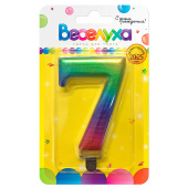 Свеча для торта Цифра Радуга металлик "7" 9см