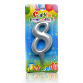 Свеча для торта Цифра Овал Серебряная "8"