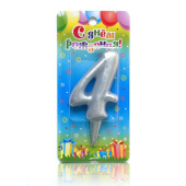 Свеча для торта Цифра Овал Серебряная "4"