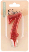 Свеча для торта Цифра Овал Красный с блестками "7" 8см