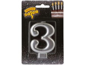 Свеча для торта Цифра Серебряная "3" 8см