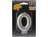 Свеча для торта Цифра Серебряная "0" 8см