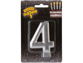 Свеча для торта Цифра Серебряная "4" 8см
