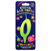 Свеча для торта Цифра Люминесцентная "0" 8см