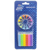 Свеча для торта с держателем витая Яркое ассорти 6см (уп24)