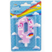 Свеча для торта Цифра Волшебные единороги Розовый "0" 9см