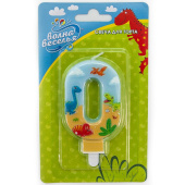 Свеча для торта Цифра Динозаврики "0" 9см