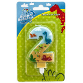 Свеча для торта Цифра Динозаврики "2" 9см