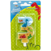 Свеча для торта Цифра Динозаврики "3" 9см