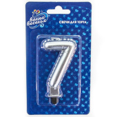 Свеча для торта Цифра Воздушный шарик Серебро металлик "7" 8см