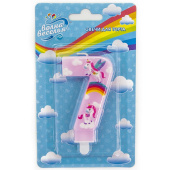 Свеча для торта Цифра Волшебные единороги Розовый "7" 9см