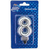 Свеча для торта Цифра Воздушный шарик Серебро металлик "8" 8см