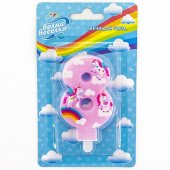 Свеча для торта Цифра Волшебные единороги Розовый "8" 9см