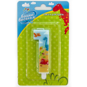 Свеча для торта Цифра Динозаврики "1" 9см