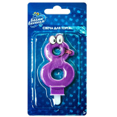 Свеча для торта Цифра Глазки "8" фиолетовая 7см