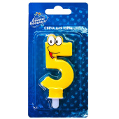 Свеча для торта Цифра Глазки "5" желтая 7см
