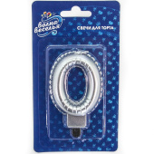 Свеча для торта Цифра Воздушный шарик Серебро металлик "0" 8см