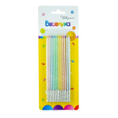 Свеча для торта с держателем витая Макаронс Ассорти 15см (уп12)