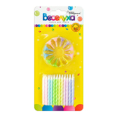 Свеча для торта с держателем витая Макаронс Ассорти 6см (уп24)