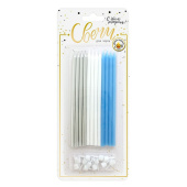 Свеча для торта с держателем Гигант металик Голубой белый серебряный XL (уп12)