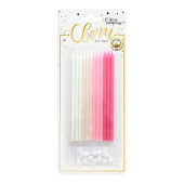 Свеча для торта с держателем Гигант с глиттером Розовый нежно-роз перс белый XL (уп12)