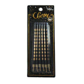 Свеча для торта с держателем Гигант Золотые Ромбы черные с золотой печатью 12см XL (уп6)