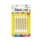 Свеча для торта с держателем Зигзаг Золотой белые с золотой печатью 9,5см (уп6)