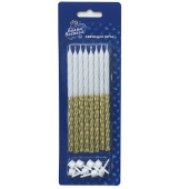 Свеча для торта с держателем металлик витая Люкс Золото 12см (уп8)