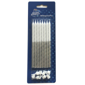 Свеча для торта с держателем металлик витая Люкс Серебро 12см (уп8)