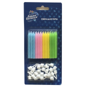 Свеча для торта с держателем витая Светлый микс 6см (уп24)