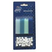 Свеча для торта с держателем витая Голубой микс 6см (уп24)