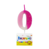 Свеча для торта Цифра Разноцвет с глиттером "0" 4,5см