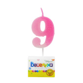 Свеча для торта Цифра Разноцвет с глиттером "9" 4,5см