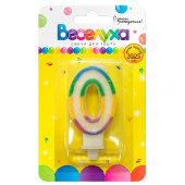 Свеча для торта Цифра Разноцветный градиент с глиттером "0" 6см