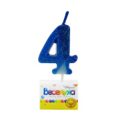 Свеча для торта Цифра Разноцвет с глиттером "4" 4,5см