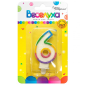 Свеча для торта Цифра Разноцветный градиент с глиттером "6" 6см