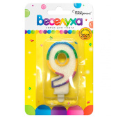 Свеча для торта Цифра Разноцветный градиент с глиттером "9" 6см