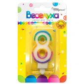 Свеча для торта Цифра Разноцветный градиент с глиттером "8" 6см