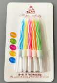 Свеча для торта с держателем Линии витая ассорти (уп10) B-2