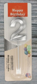 Свеча для торта Цифра грани Серебро "2"КА